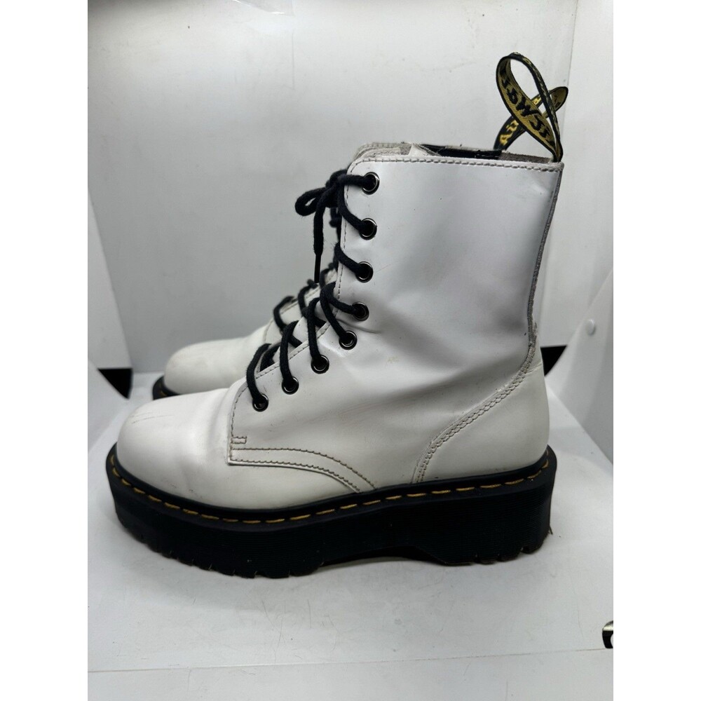 Dr Martens Jadon Smooth White Platform Boots Womens 8 Lug Sole Combat 8 Eye